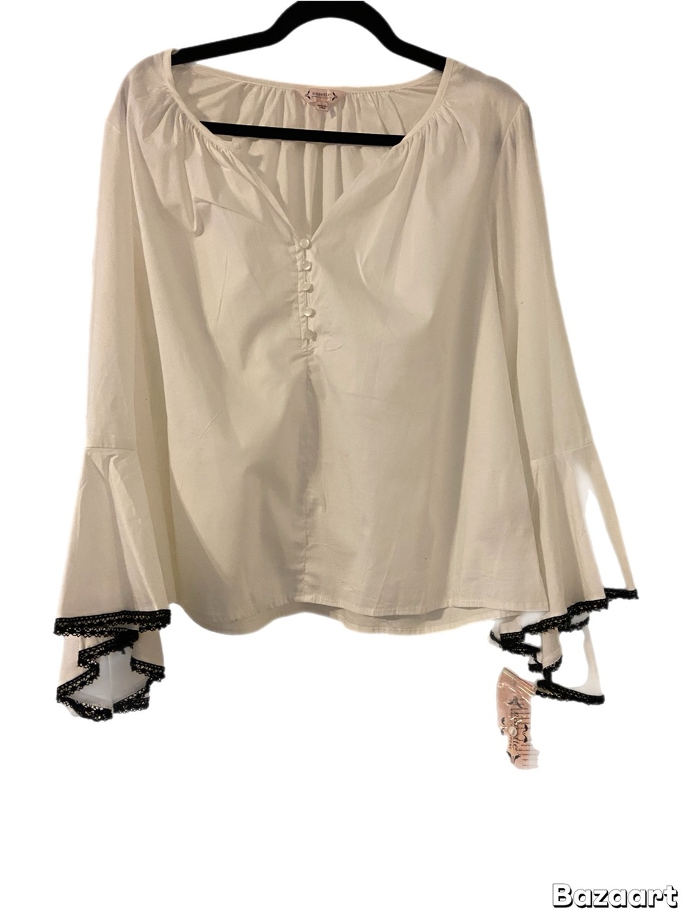 Nanette Lepore White Peasant Blouse with Black Trim